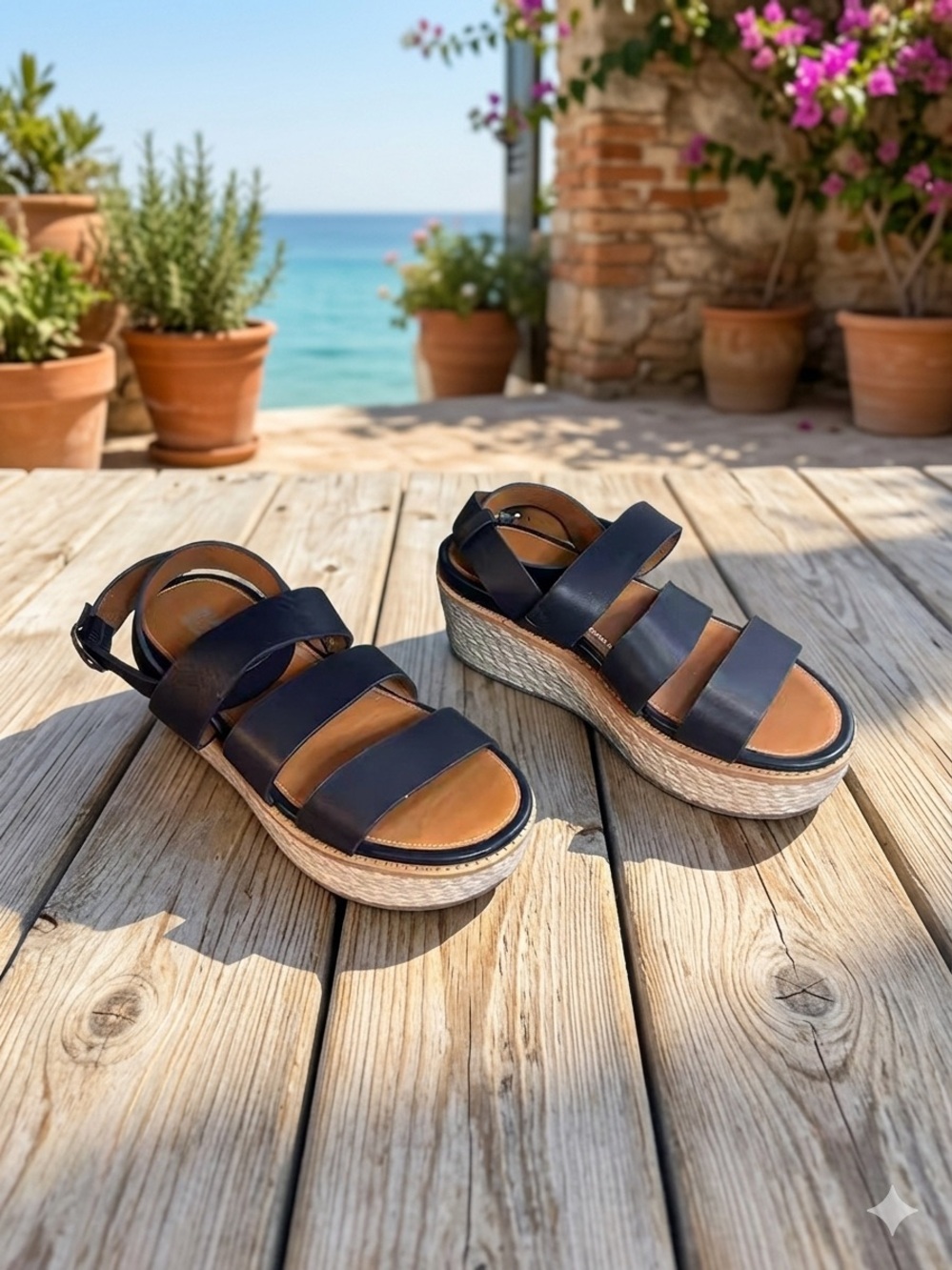 Fitflop Black Leather Platform Espadrille Sandals